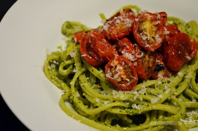 Now You're Cooking - Spicy Basil + Almond Pesto Pasta with Roasted Tomatoes