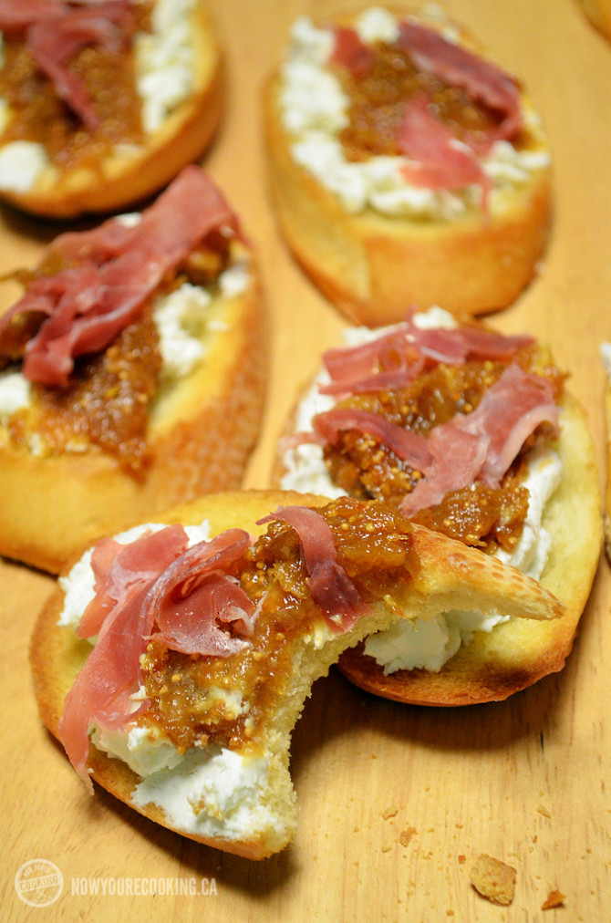 Now You're Cooking - Fig + Goat Cheese Crostini with Prosciutto