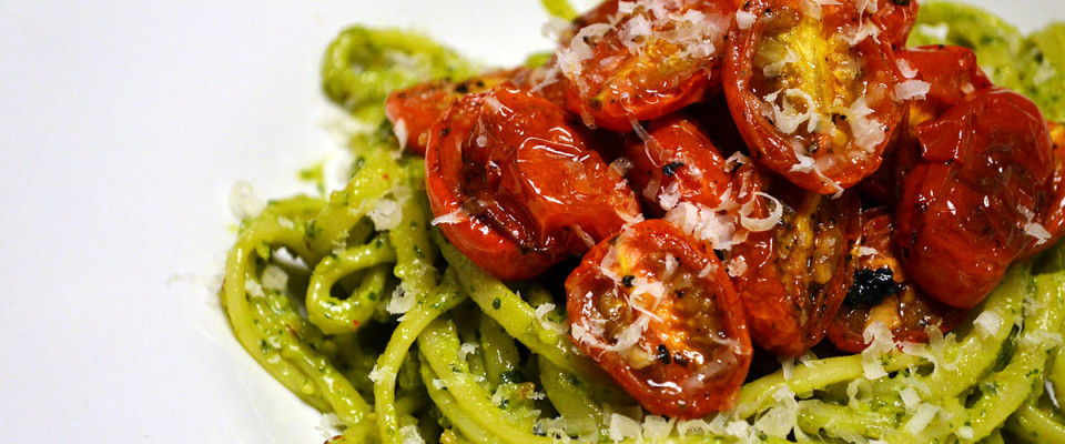 Basil Almond Pesto with Roasted Tomatoes