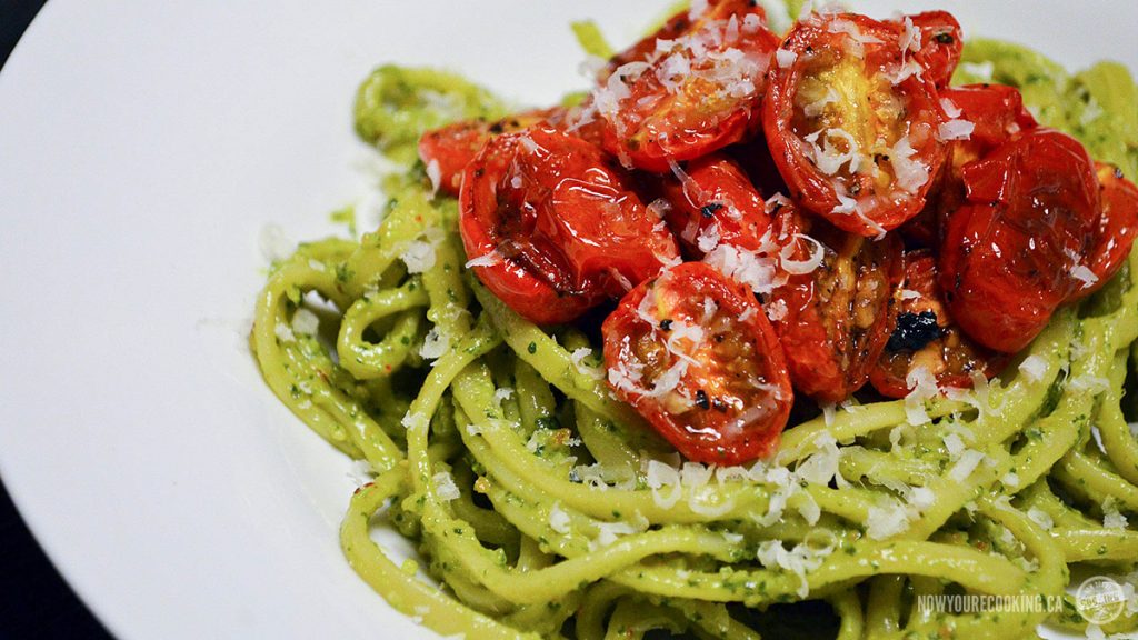 Basil-Almond Pesto with Roasted Tomatoes - Now You're Cooking